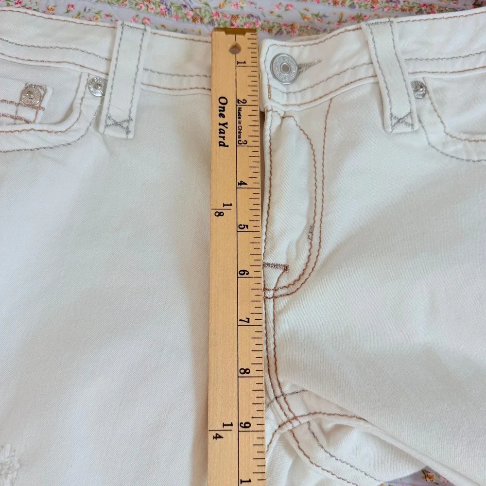 Rock Revival women's Arjean White Distressed Skinny‎ Jeans Thick Stitch 31